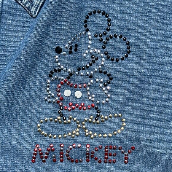 Vtg 90s Disney Mickey Mouse Chambray Denim Shirt Womens 18/20 Plus Sleeveless - Picture 4 of 9